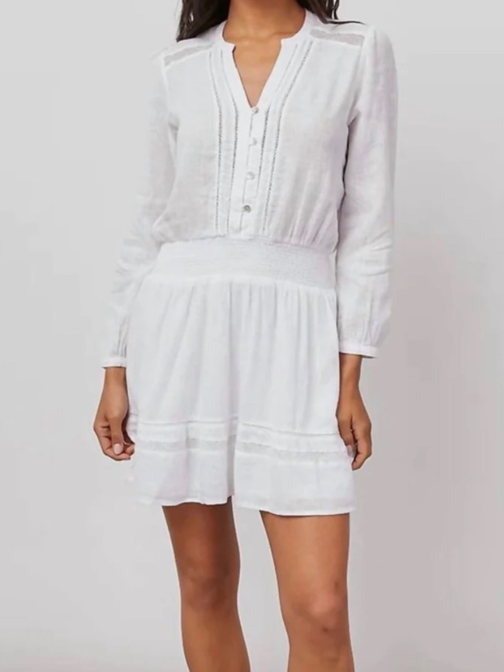 Rails Jasmine White Long-Sleeve Tiered Mini Dress Size M